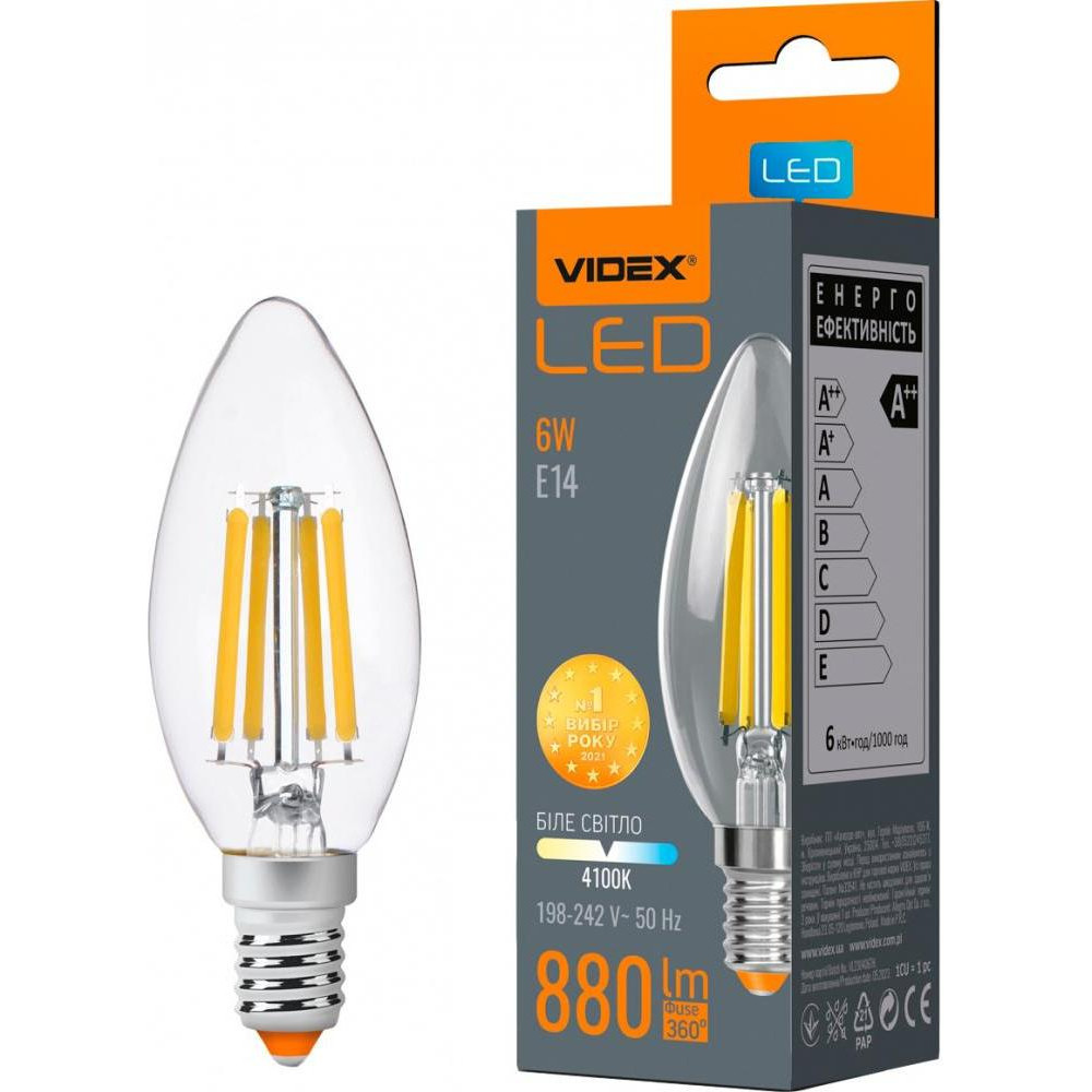 VIDEX LED C37F 6W E14 4100K 220V (VL-C37F-06144) - зображення 1