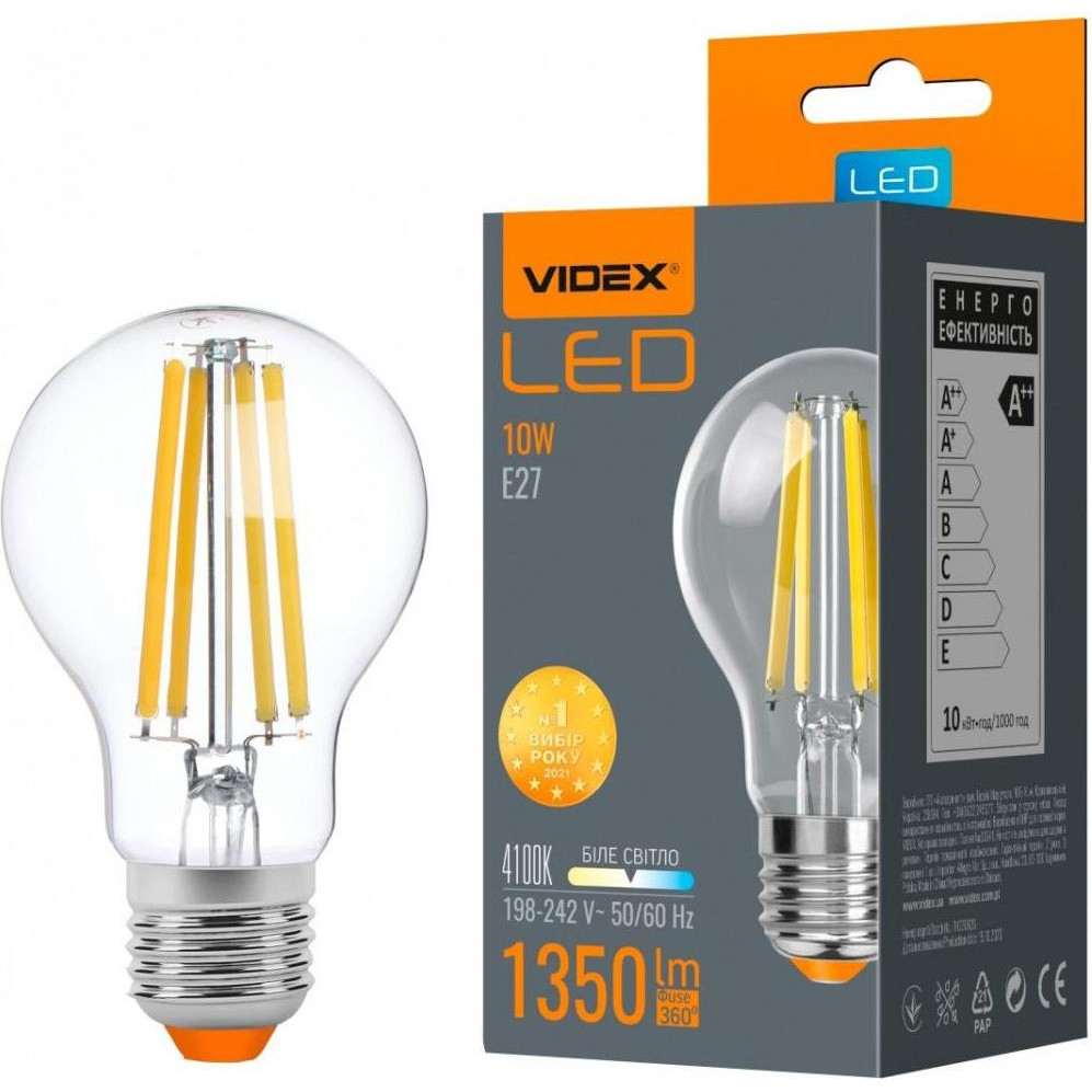 VIDEX LED Filament A60F 10W E27 4100K 220V (VL-A60F-10274) - зображення 1