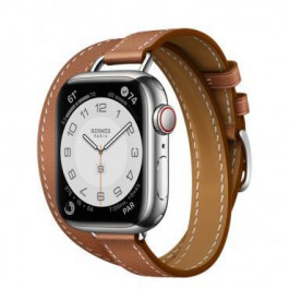   Apple Watch Hermes Series 7 LTE 41mm Silver S. Steel Case w. Gold S. Leather Attelage D.Tour (MKLK3+MKG13)