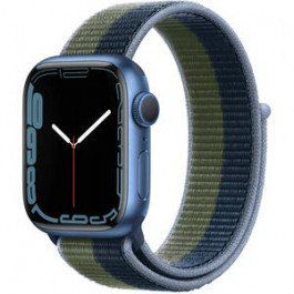   Apple Watch Series 7 GPS 41mm Blue Aluminum Case With Abyss Blue/Moss Green Sport Loop (MKNH3)