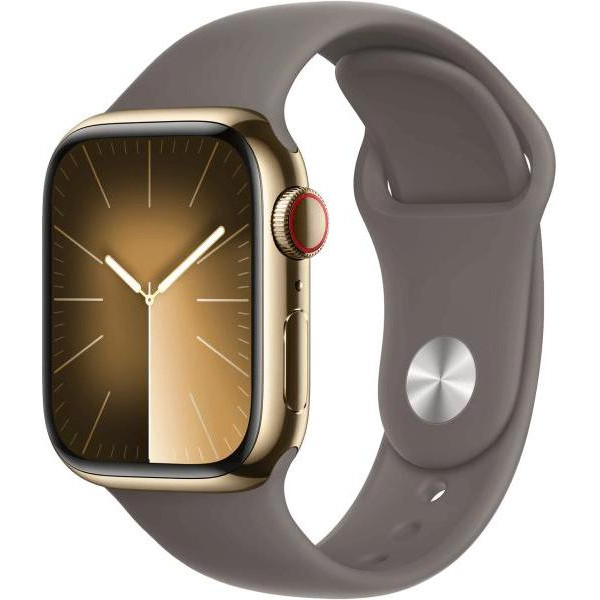 Apple Watch Series 9 GPS + Cellular 45mm Gold S. Steel Case w. Clay Sport Band - S/M (MRMR3) - зображення 1