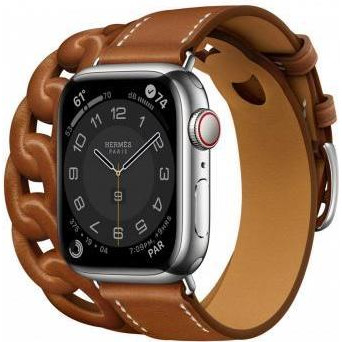 Apple Watch Hermes Series 7 LTE 41mm Silver S. Steel Case w. Fauve Leather D. Tour (MKLK3+MKFV3) - зображення 1