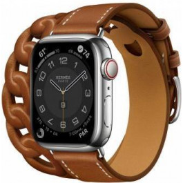   Apple Watch Hermes Series 7 LTE 41mm Silver S. Steel Case w. Fauve Leather D. Tour (MKLK3+MKFV3)