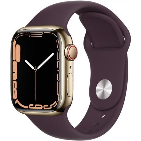 Apple Watch Series 7 GPS + Cellular 45mm Gold S. Steel Case w. Dark Cherry Sport Band (MKJF3) - зображення 1