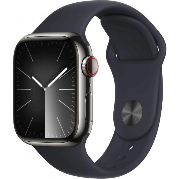 Apple Watch Series 9 GPS + Cellular 41mm Graphite S. Steel Case w. Midnight Sport Band - S/M (MRJ83) - зображення 1