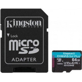   Kingston 64 GB microSDXC class 10 UHS-I U3 Canvas Go! Plus + SD Adapter SDCG3/64GB