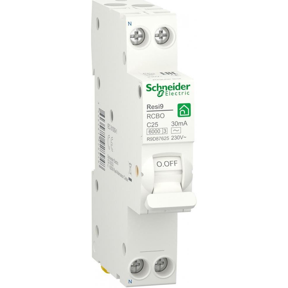 Schneider Electric Resi9 25А 30 мА 1P+N 6кA кривая С тип АС (R9D87625) - зображення 1