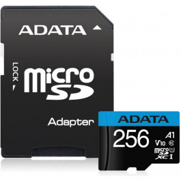   ADATA 256 GB microSDXC UHS-I Premier A1 + SD adapter AUSDX256GUICL10A1-RA1