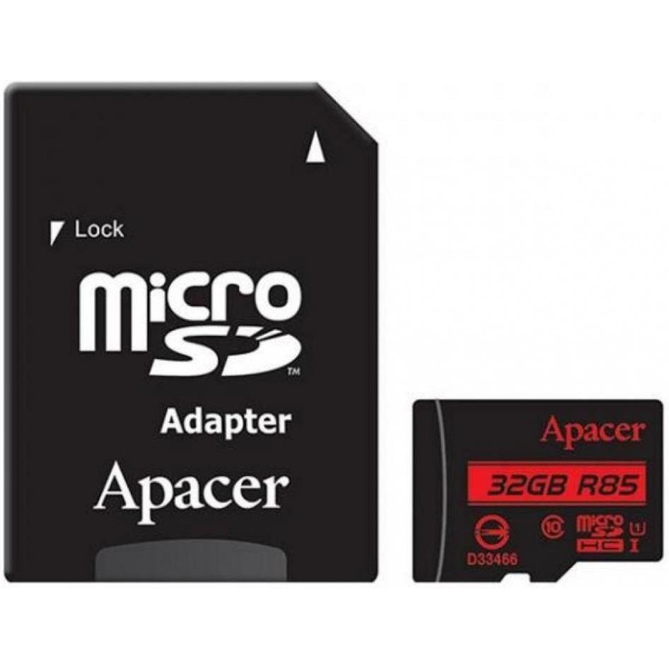 Apacer 32 GB microSDHC Class 10 UHS-I R85 + SD adapter AP32GMCSH10U5-R - зображення 1