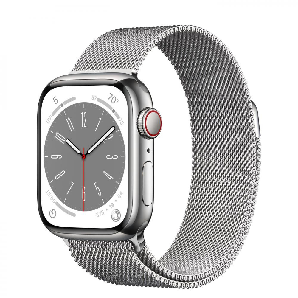 Apple Watch Series 8 GPS + Cellular 41mm Silver S. Steel Case  w. Milanese Loop Silver (MNJ73/MNJ83) - зображення 1