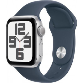   Apple Watch SE 2 GPS + Cellular 44mm Silver Aluminum Case w. Storm Blue Sport Band - M/L (MRHH3)