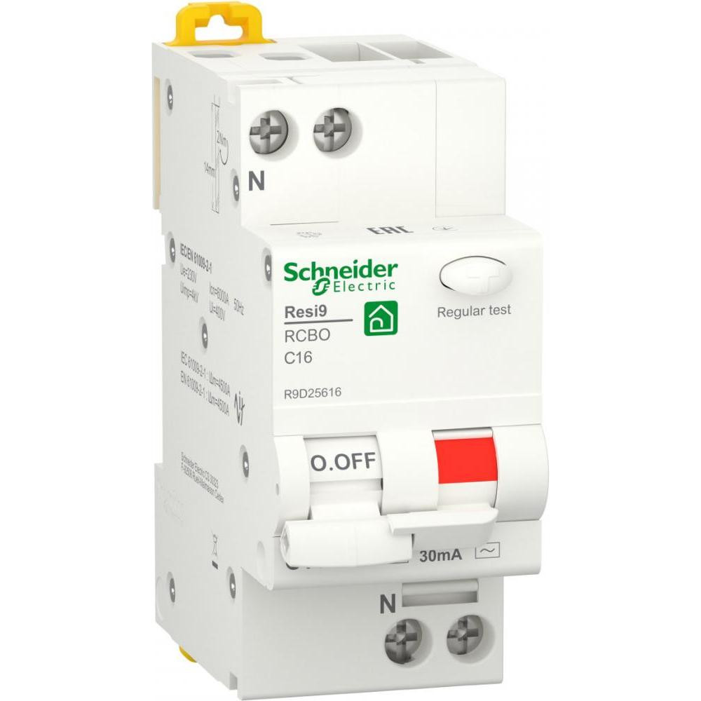 Schneider Electric Resi9 16А 30 мА 1P+N 6кA кривая С тип АС (R9D25616) - зображення 1