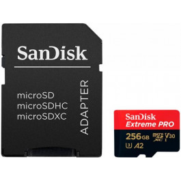   SanDisk 256 GB microSDXC UHS-I U3 Extreme Pro A2 + SD Adapter SDSQXCZ-256G-GN6MA