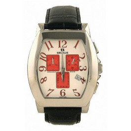   Seculus 4469.1.816 ss case, white with red eyes dial, black leather