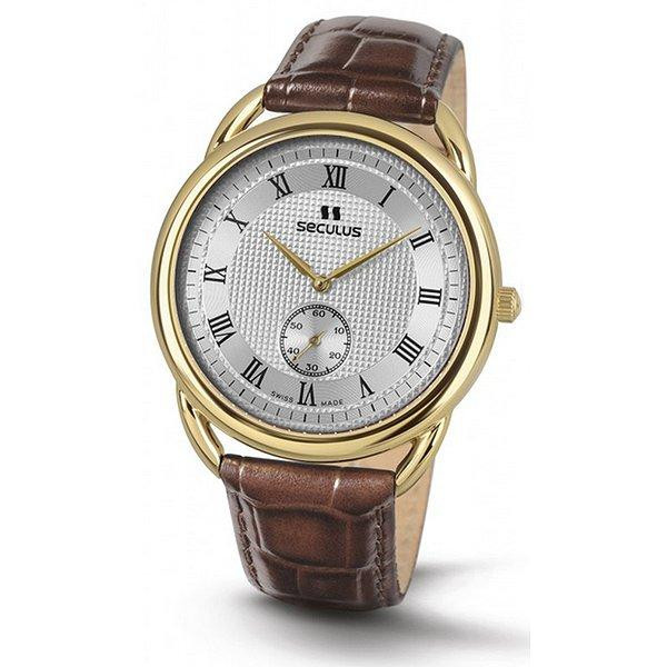 Seculus 4483.2.1069 pvd-y, white dial, brown leather - зображення 1