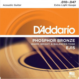   D'Addario EJ15 Phosphor Bronze Extra Light Acoustic Guitar Strings 10/47