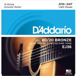   D'Addario EJ36 80/20 Bronze Extra Light Acoustic Guitar 12-Strings 10/47