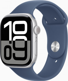   Apple Watch Series 10 GPS + Cellular 46mm Silver Alu. Case w. Denim Sport Band - M/L (MWY13)