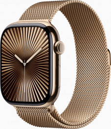   Apple Watch Series 10 GPS + Cellular 46mm Gold Titanium Case w. Gold Milanese Loop - M/L (MX003)