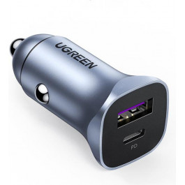   UGREEN CD130 USB+Type-C 30W Dual-Port Car Charger PD30W+SCP22.5W Gray (40858)