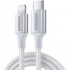 UGREEN US304 USB-C to Lightning PD 20W Cable Aluminum Shell Braided 1m White (70523) - зображення 1