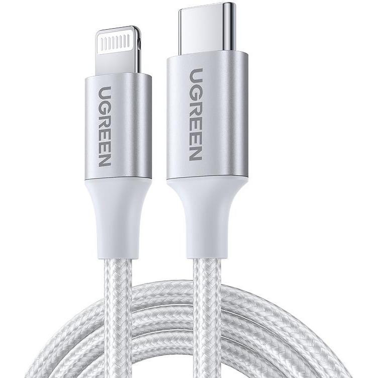 UGREEN US304 USB-C to Lightning PD 20W Cable Aluminum Shell Braided 1m White (70523) - зображення 1