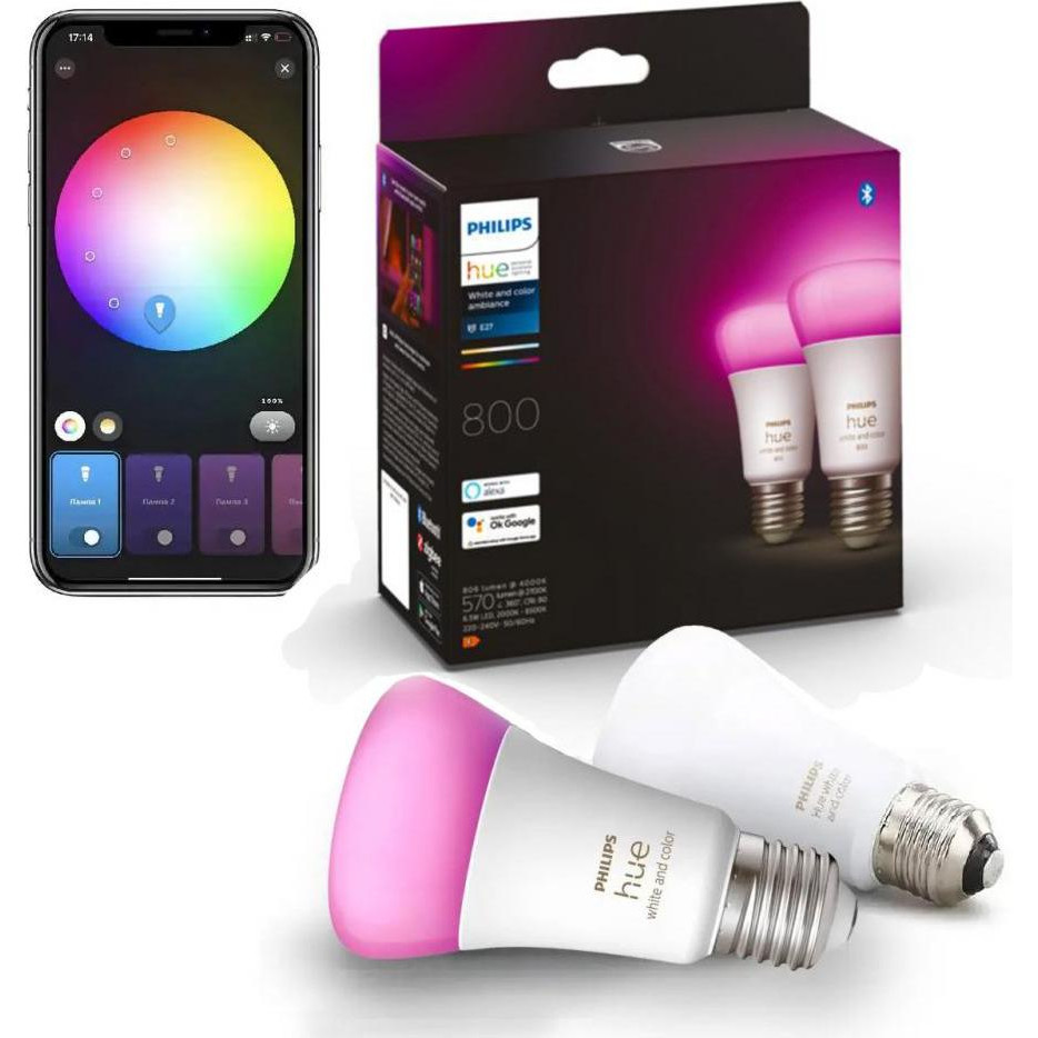 Philips LED Hue Single Bulb E27 9W(60W) 2000K-6500K Color Bluetooth Dim (929002216824) - зображення 1