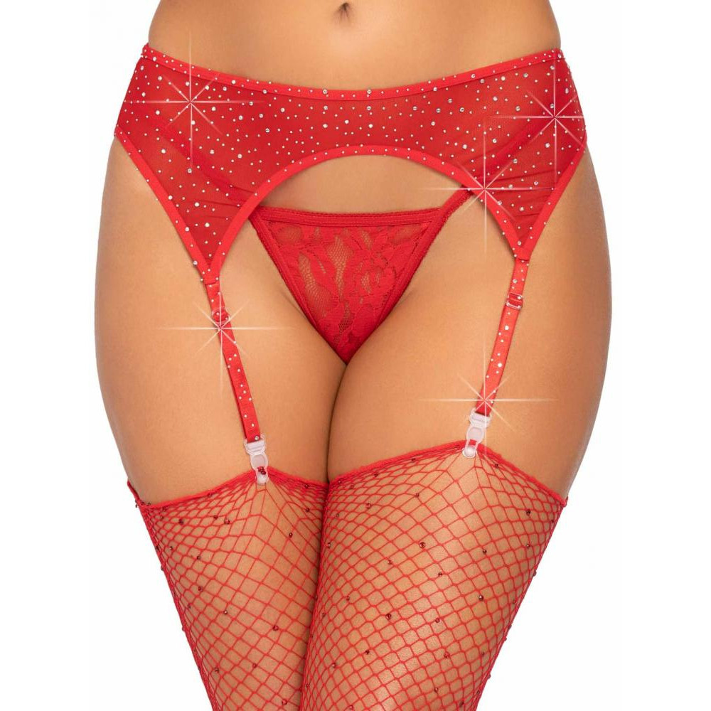 Leg Avenue Пояс для панчох One Size  Roxy Rhinestone, зі стразами, червоний - зображення 1