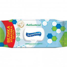   SuperFresh . Влажные салфетки Antibacterial с клапаном, 120 шт (4823071642285)