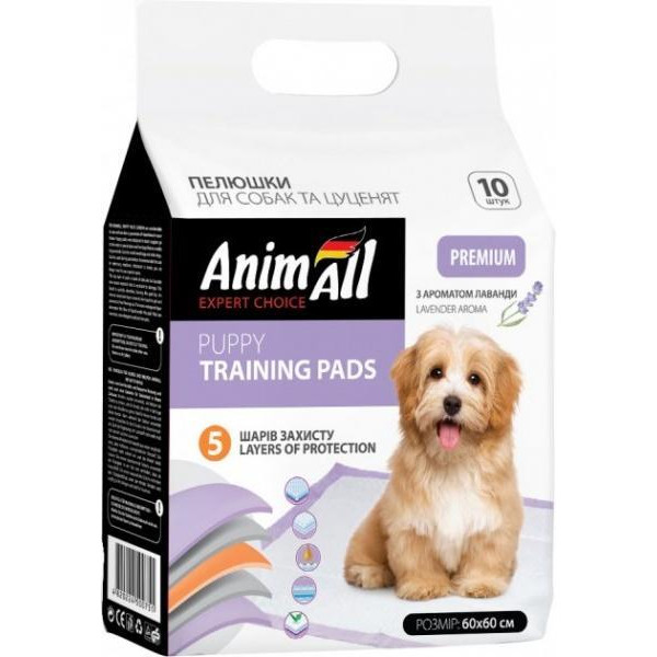 AnimAll Puppy Training Pads Пеленки тренировочные с ароматом лаванды для щенков и собак 60х60см 100шт (14796 - зображення 1