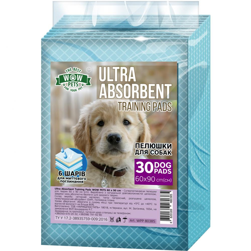 Wow Pets Пелюшки для собак та цуценят  Ultra-Absorbent Training Pad 60 х 90 см 30 шт. (4820169480385) - зображення 1