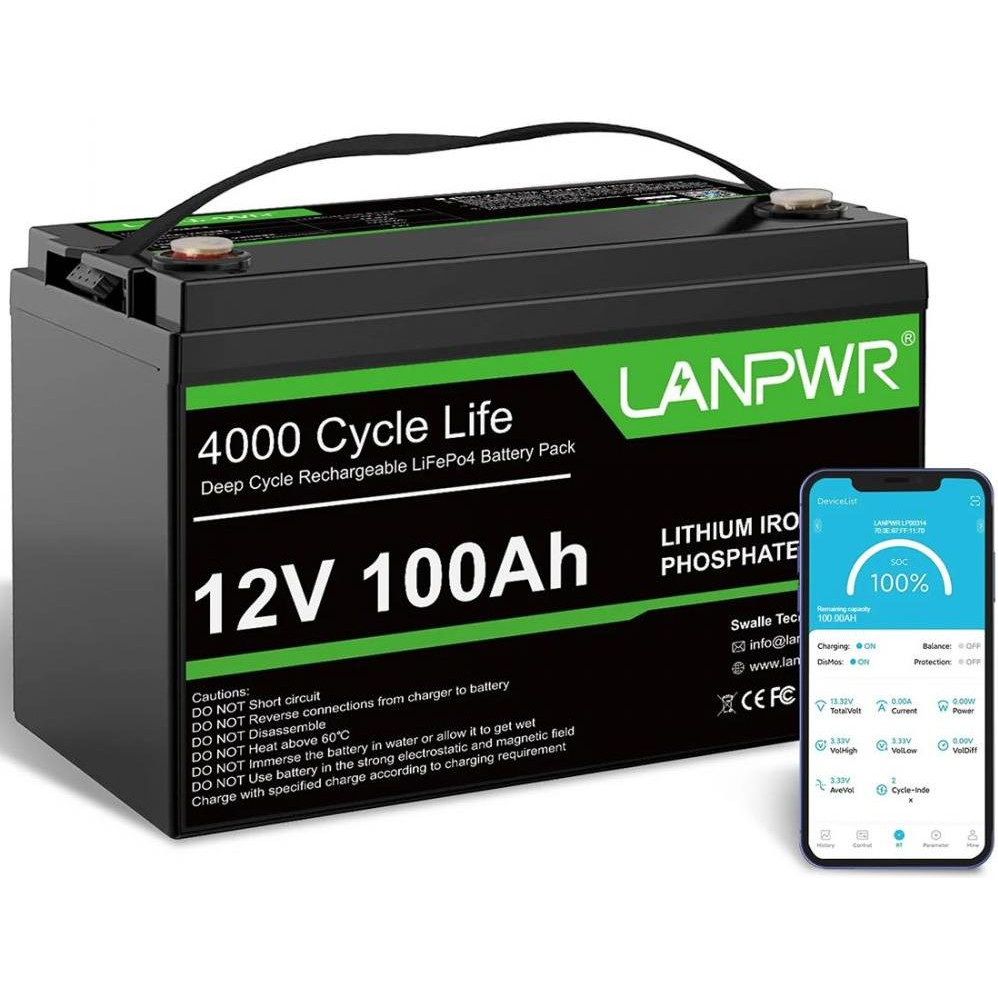 LANPWR LiFePO4 12V 100AH Bluetooth - зображення 1