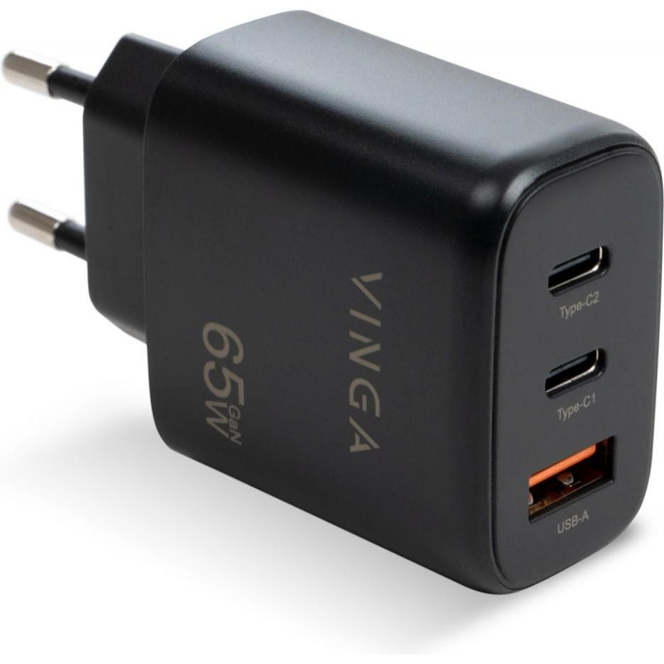 Vinga 65W PD+QC 2C1A ports Wall Charger Black (VCPCHCCA65B) - зображення 1