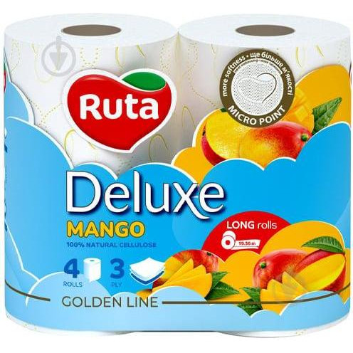 Ruta Папір туалетний  Pure White Deluxe білий манго 3-шаровий, 4 шт (4820202896661) - зображення 1