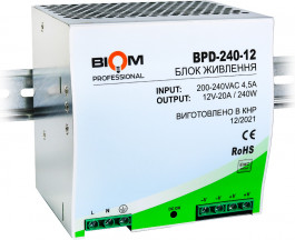   Biom на DIN-рейку TH35/ЕС35 240W 20A 12V IP20 BPD-240-12 (21773)