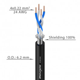   Roxtone Кабель микрофонный MC040, 4х0.22 кв. мм, вн. диаметр 6,2 мм, 100 м