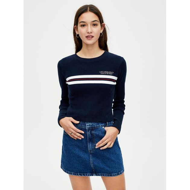 Pull&Bear Лонгслів довгий жіночий  XAZ240584DMYC XXS Темно-синій з білим (DD8000004806235) - зображення 1