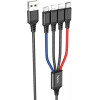 Hoco X76 4-in-1 USB-A to Lightning/Micro-USB/Type-C 1m Black/Red/Blue (6931474768643) - зображення 1