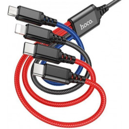   Hoco X76 4-in-1 USB-A to Lightning/Micro-USB/Type-C 1m Black/Red/Blue (6931474768650)