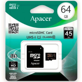   Apacer 64 GB microSDXC Class 10 UHS-I + SD adapter AP64GMCSX10U1-R