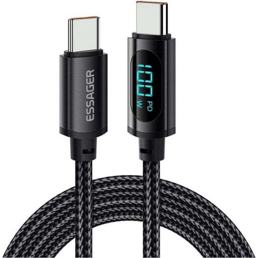 Essager Enjoy LED Digital Display 100W Charging Cable Type-C to Type-C 1м Black (EXCTT1-XY01-P) - зображення 1