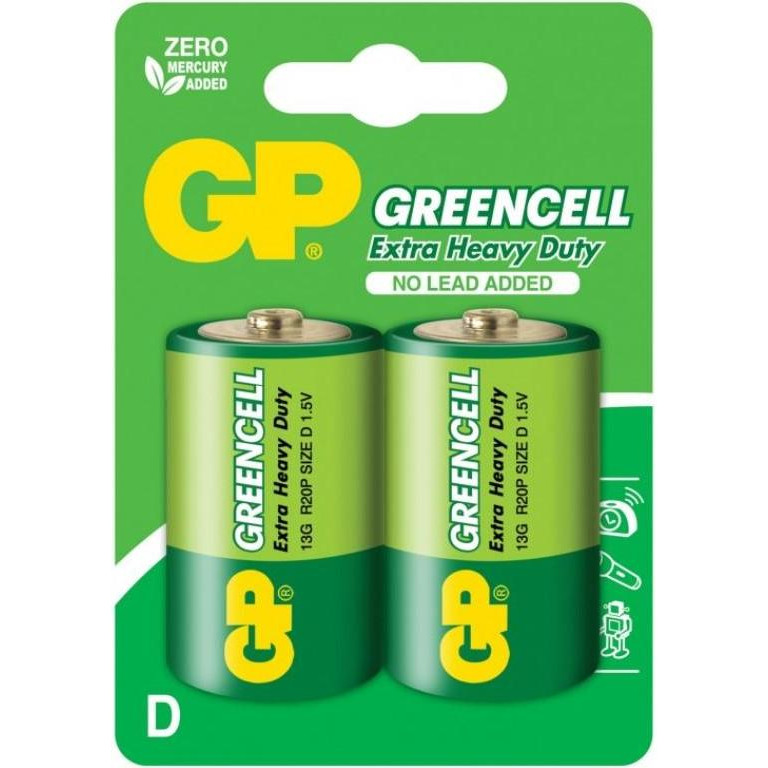 GP Batteries D bat Carbon-Zinc 2шт Greencell (13G-U2) - зображення 1