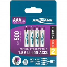   Ansmann AAA 500mAh, Type-C заряджання 4шт/уп (1311-0028)