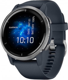   Garmin Venu 2 Silver Bezel with Granite Blue Case and Silicone Band (010-02430-10/00)