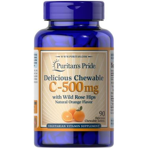 Puritan's Pride Vitamin C Chewable 500 mg with Rose Hips 90 смокатльних таблеток - зображення 1