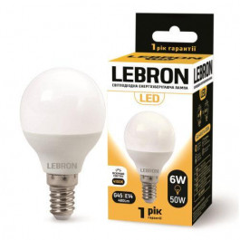   Lebron LED L-G45 6W Е14 4100K 480Lm 220° (LEB 11-12-20)