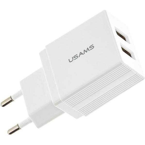 USAMS US-CC090 T24 Dual USB Travel Charger 2.1A EU White (CC90TC01) - зображення 1