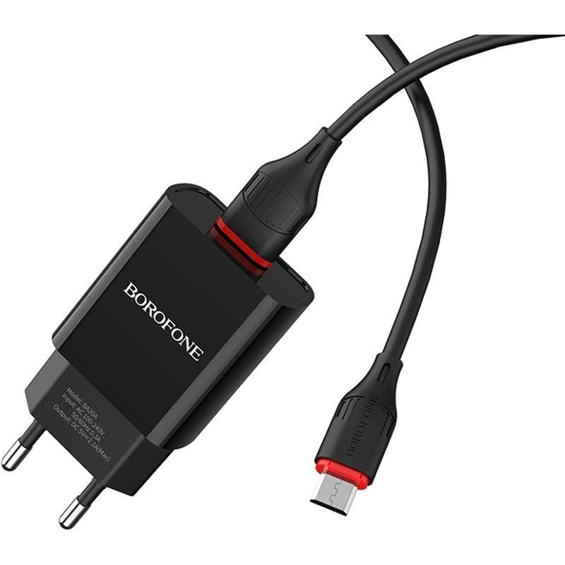 Borofone BA20A Sharp Single Micro-USB Black (BA20AMB) - зображення 1