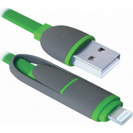   Defender USB10-03BP USB(AM)-MicroUSB+Lightning Green 1m (87489)