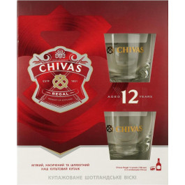   Chivas Regal Виски 12 years old, 0.7л 40% + 2 стакана (5000299601884)